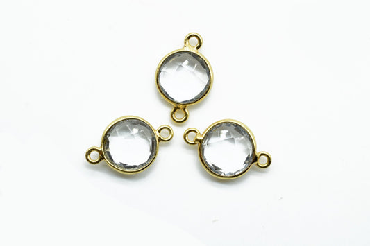 Crystal 10mm Round double bail connectors,Crystal Pendant,Crystal Round Gold Plated bezel,Crystal double loop connector,jewelry making charm