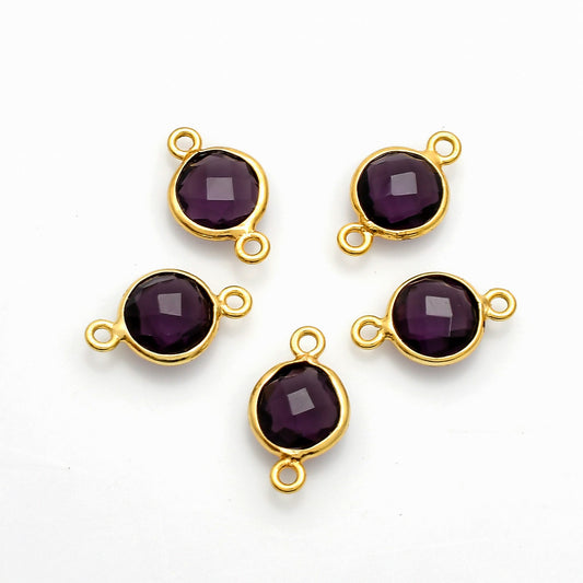 Amethyst charms,Amethyst double connector charms,jewelry making charms,Gemstone connector,Brass charms,Gold plated charms,Jewelry supplies
