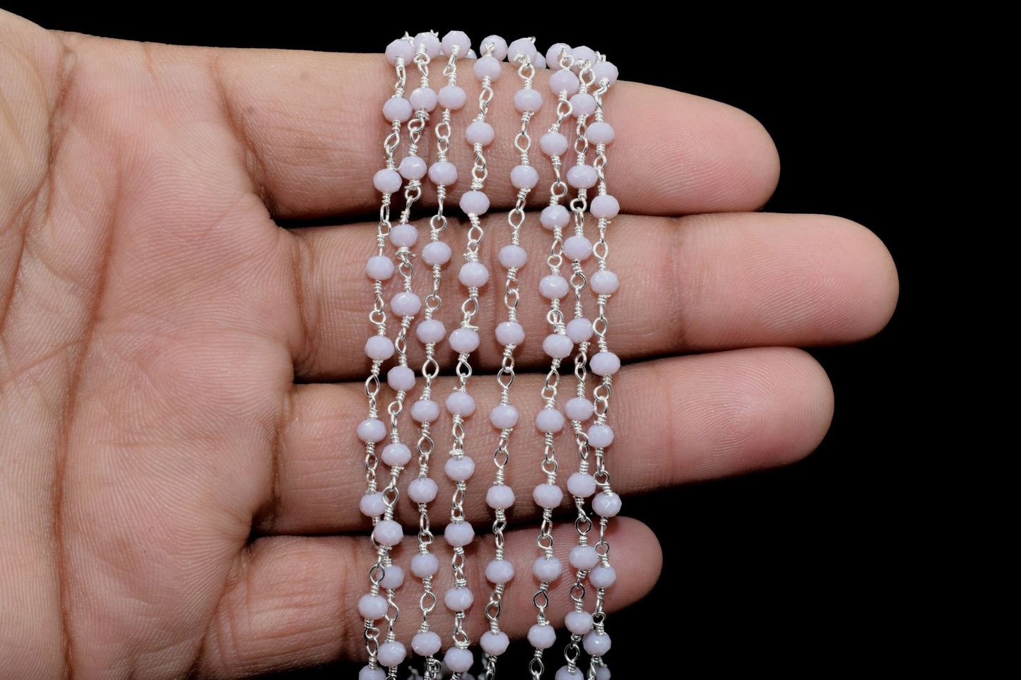 Lavender 3mm Beaded Chain,Lavender Rosary Chains,Lavender Gold Plating Wire Wrap Chain,Lavender Brass chain,Jewelry Making ChainRosary chain