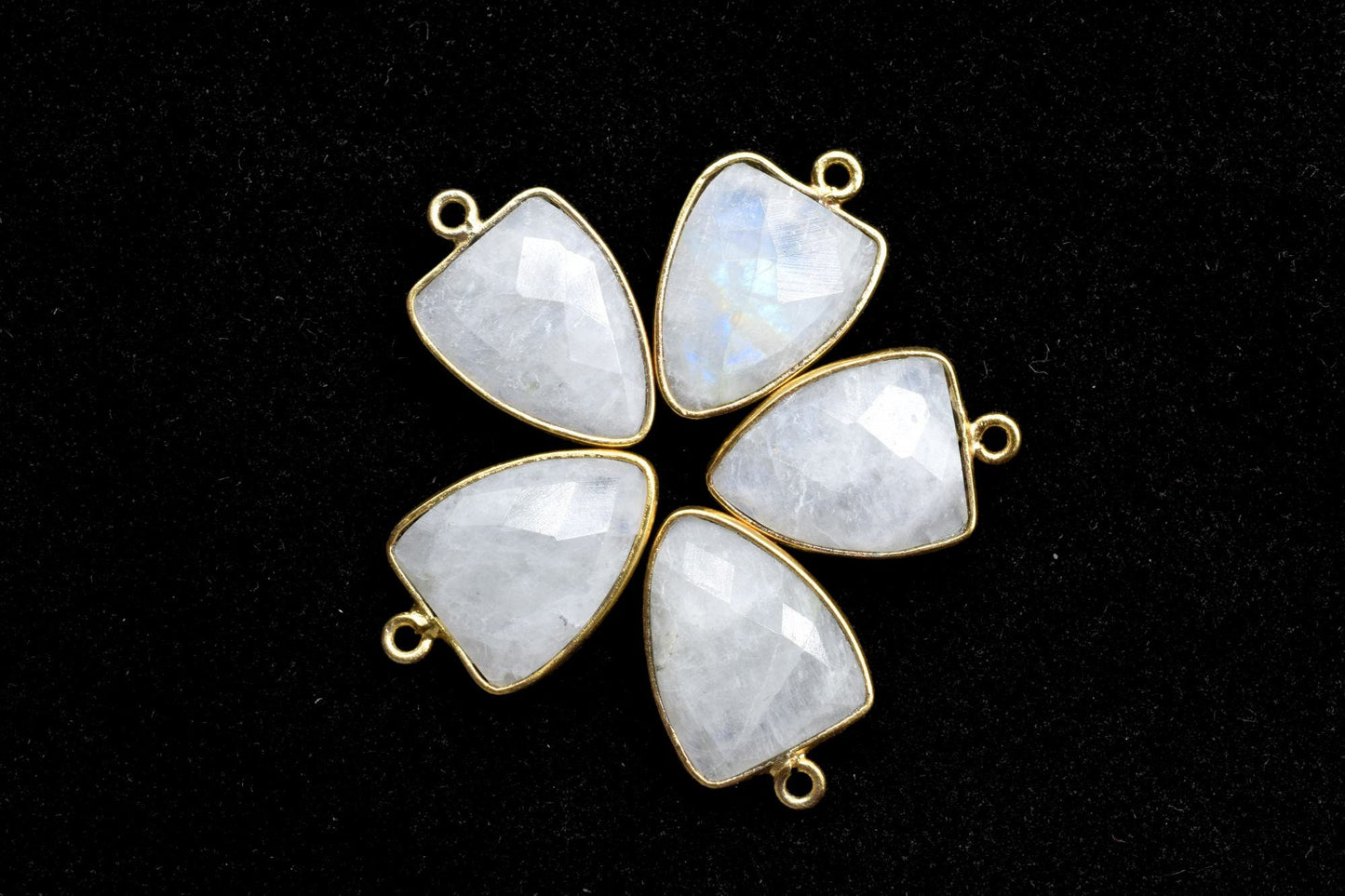 Moonstone 12x15mm Triangle Shape Single loop charms,Rainbow Moonstone, Triangle Shape Connector,Moonstone Triangle Pendant 24k Gold Plated