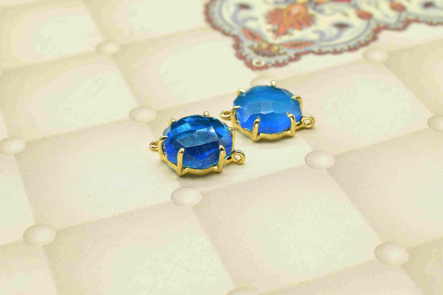 Blue Topaz Hexagon Connector,double bail connector,Charm for bracelet necklace Jewelry Making,Handmade Gemstone Bezel,Beads Prong Jewelry