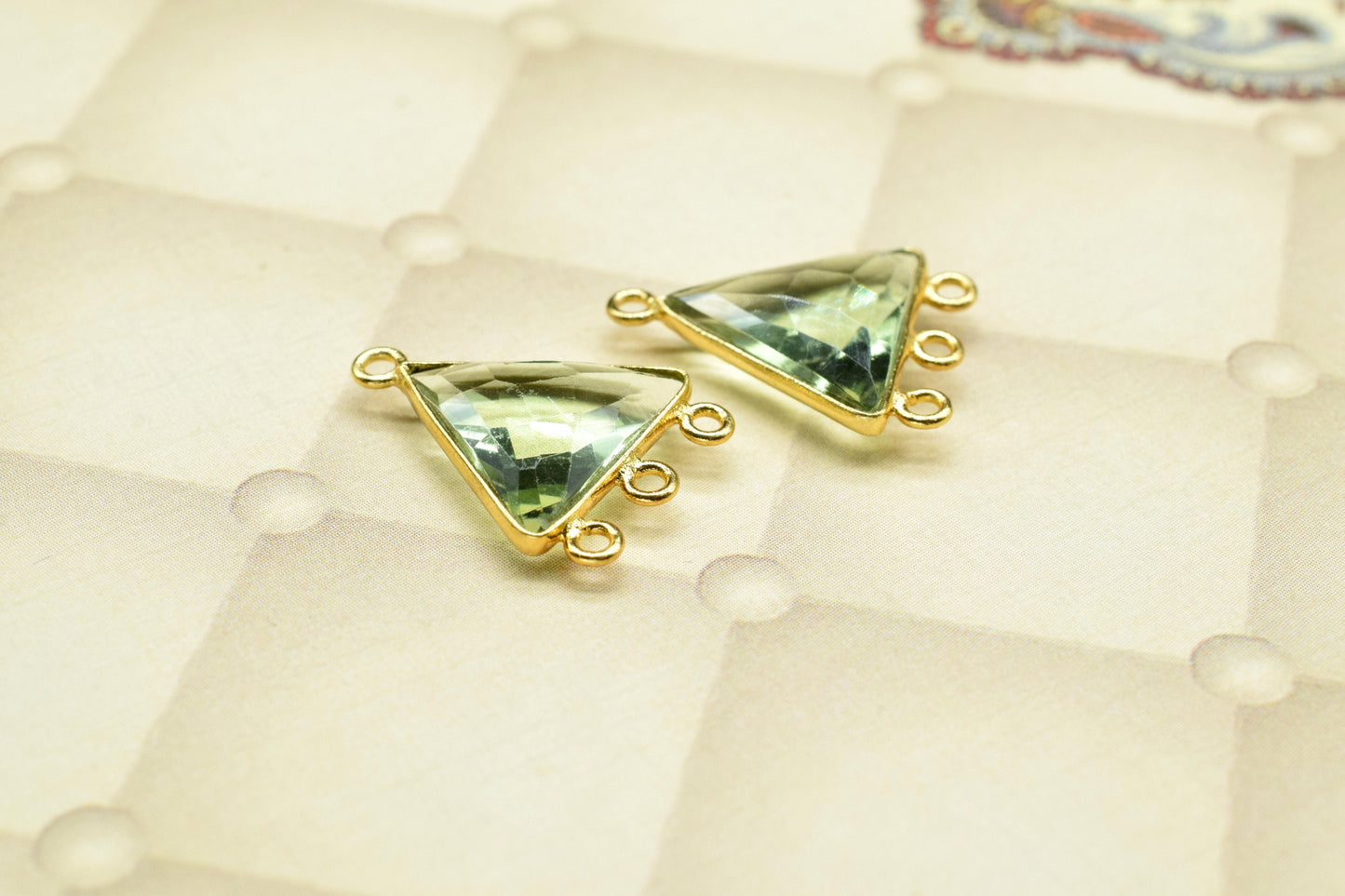 Green Amethyst Single Bail Pendant,Green Amethyst Brass Gold Plating Jewelry Making Charms,Green Amethyst Quartz 15mm Triangle Shape charms