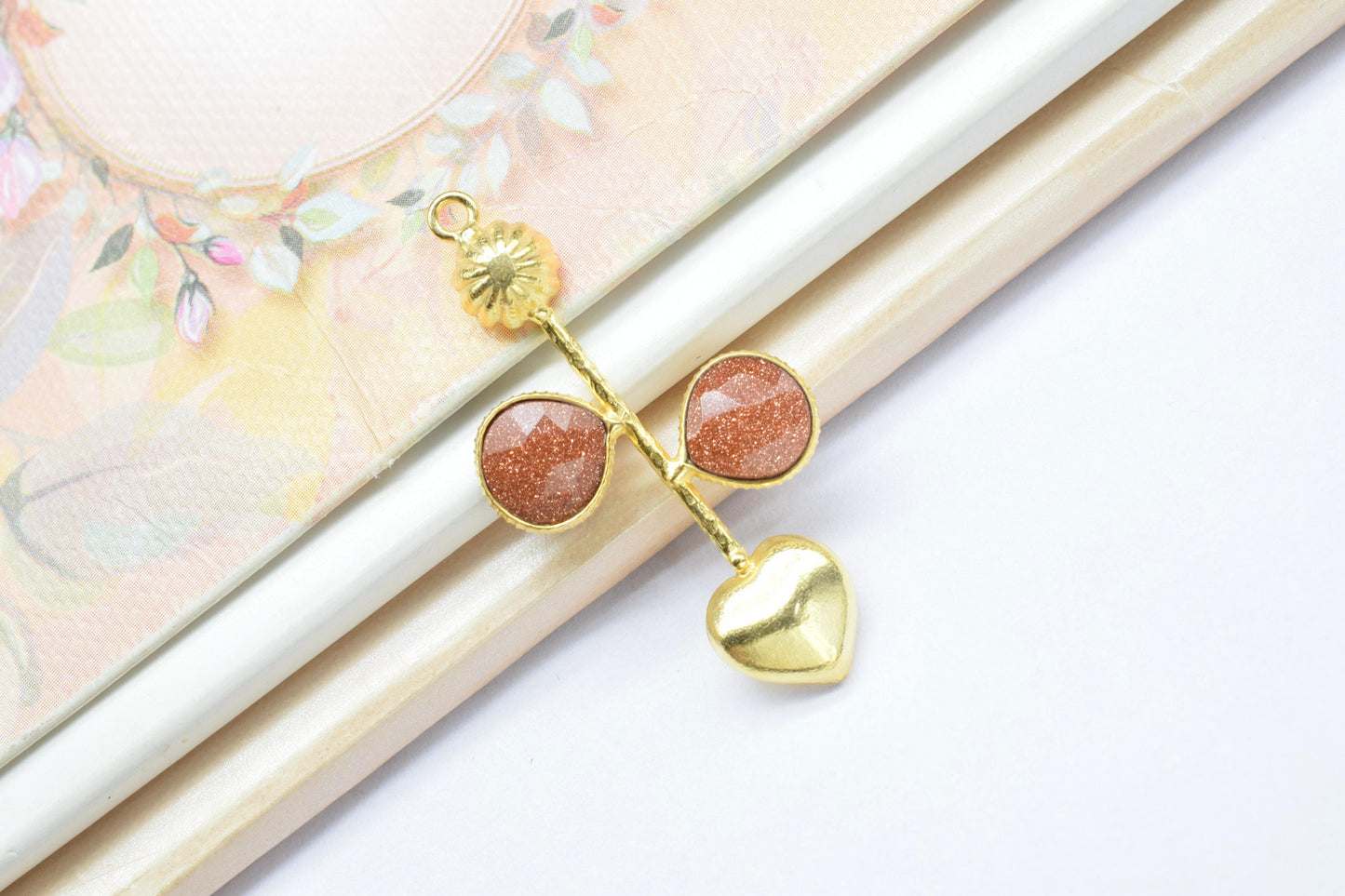 Sunstone Pendant/Gemstone Component/Faceted Cut Sunstone/Single Bail Charm/Necklace Pendant/Heart Shape Charm/Wholesale Supply/Gold Plated