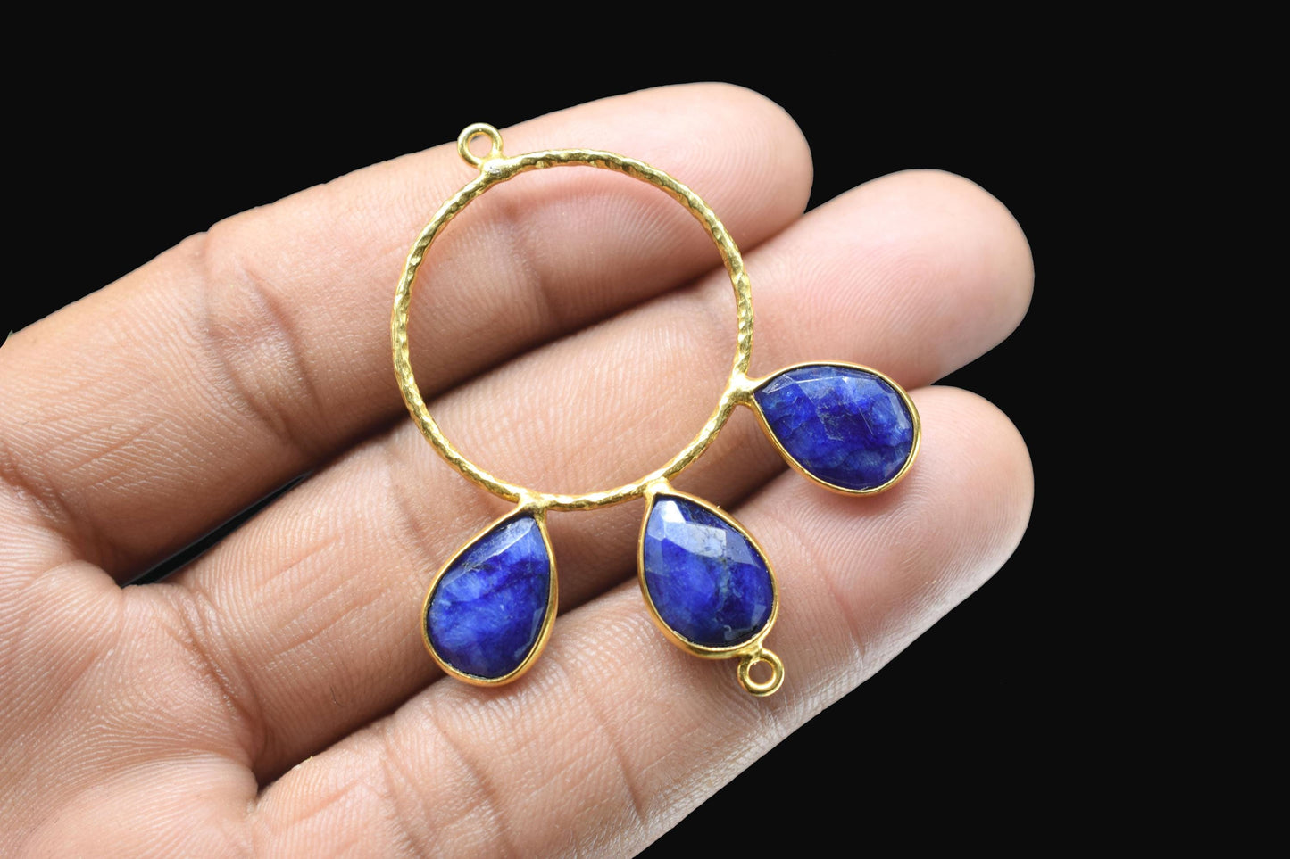Blue Sapphire Jewelry Connector/Brass Connector Jewellery/Gold Plated Pendant/Handmade Jewellery/Double Bail Pendant/Wedding Jewelry/Gift