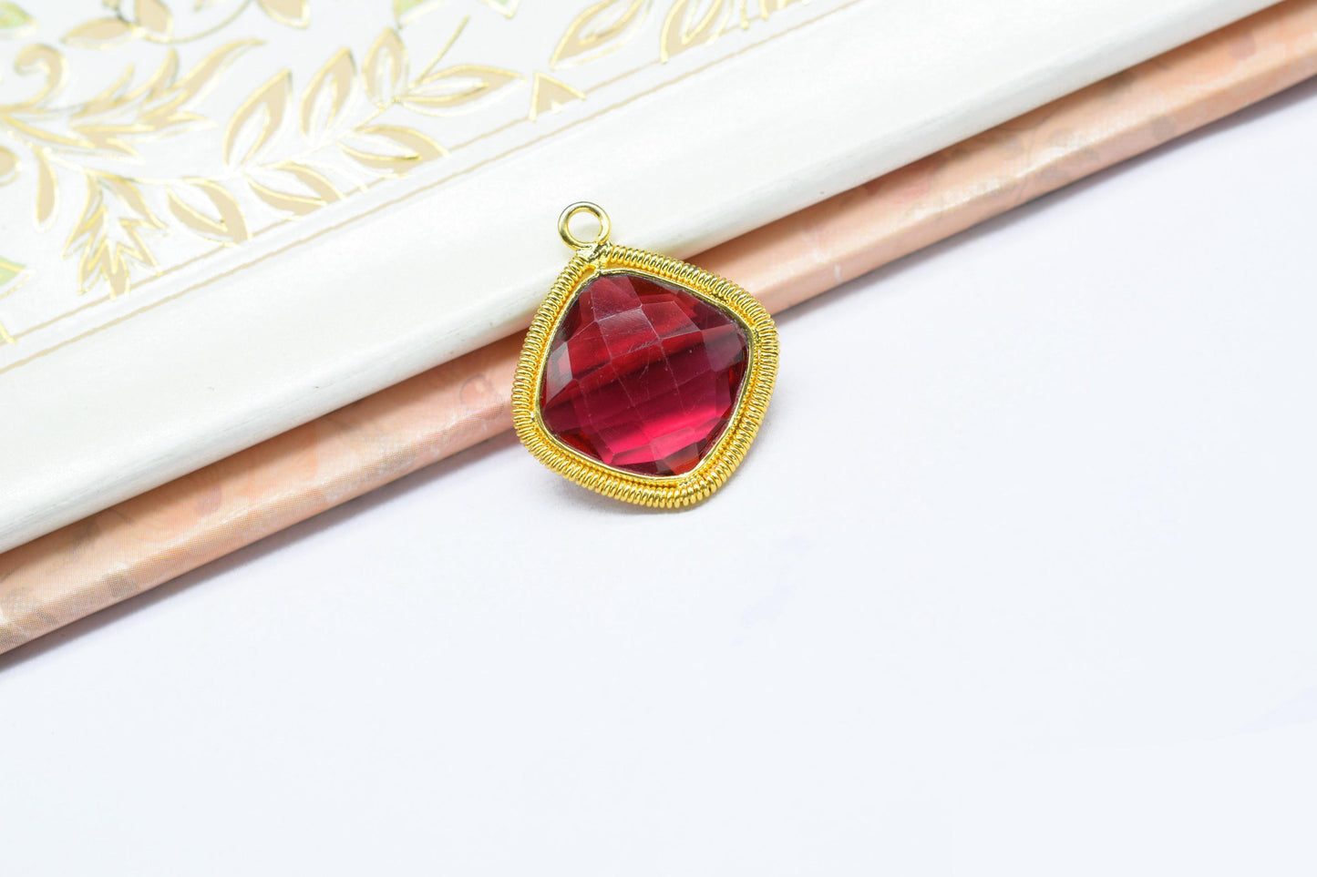Pink Tourmaline 14mm Bezel Charms,Gemstone Cushion Bezel,Boho Pendant Charms,Single Loop Connector,Handmade Charm,Component Pendant Jewelry
