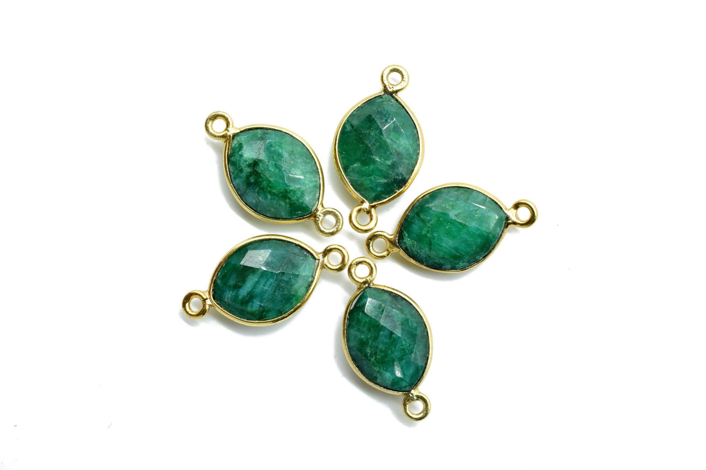Emerald 10x13mm eye shape double bail connector,Eye Shape Gold Plated bezel,Gold Vermeil Bezel,Emerald jewelry making charm,emerald- bezels