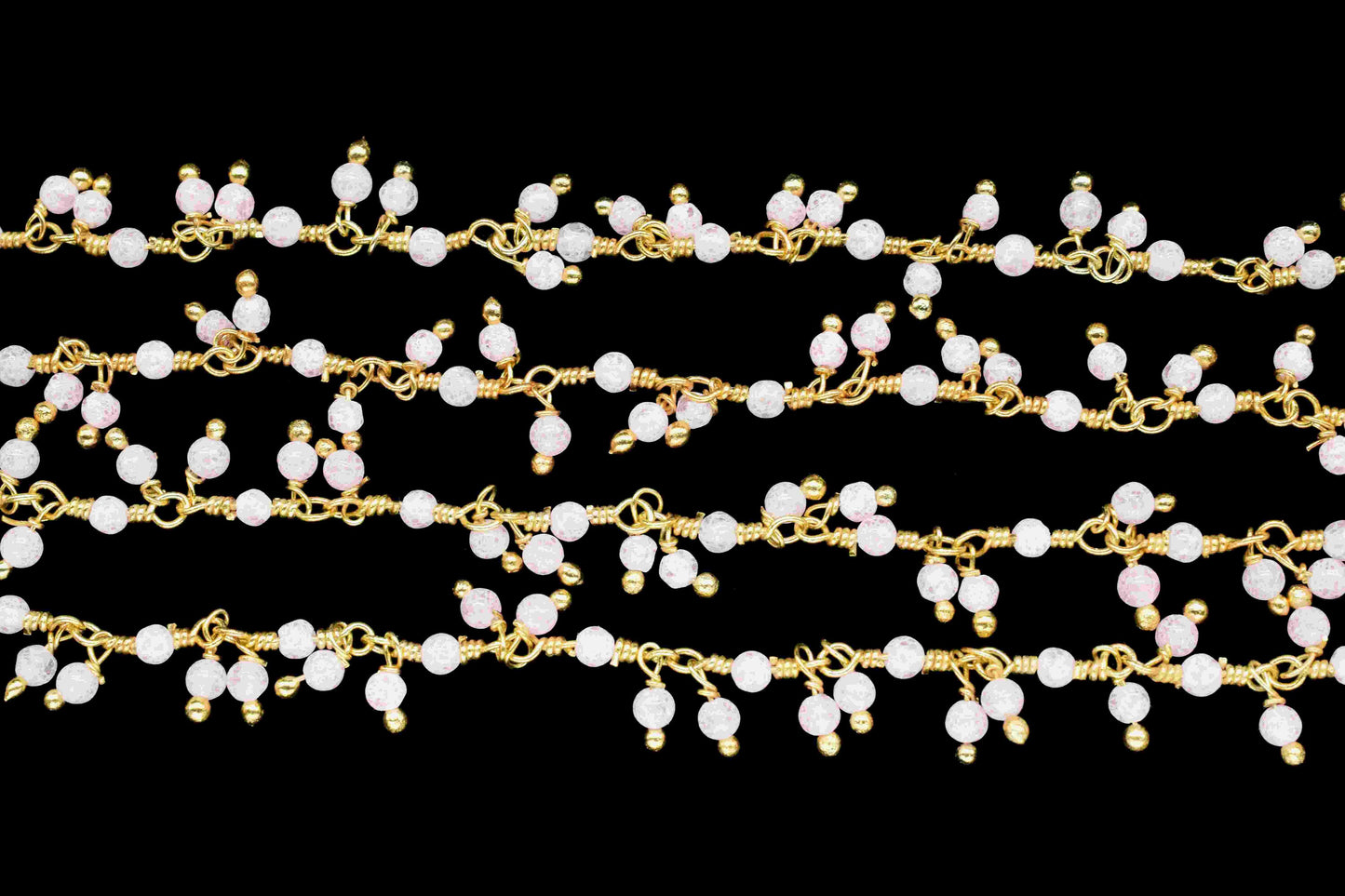 Natural Rose Quartz 2mm Round Cluster Bead Chain,Exceptional Pink Quartz Cluster Rosary,Gold Plated Wire Rosary Bead,Jewelry Making Supplies