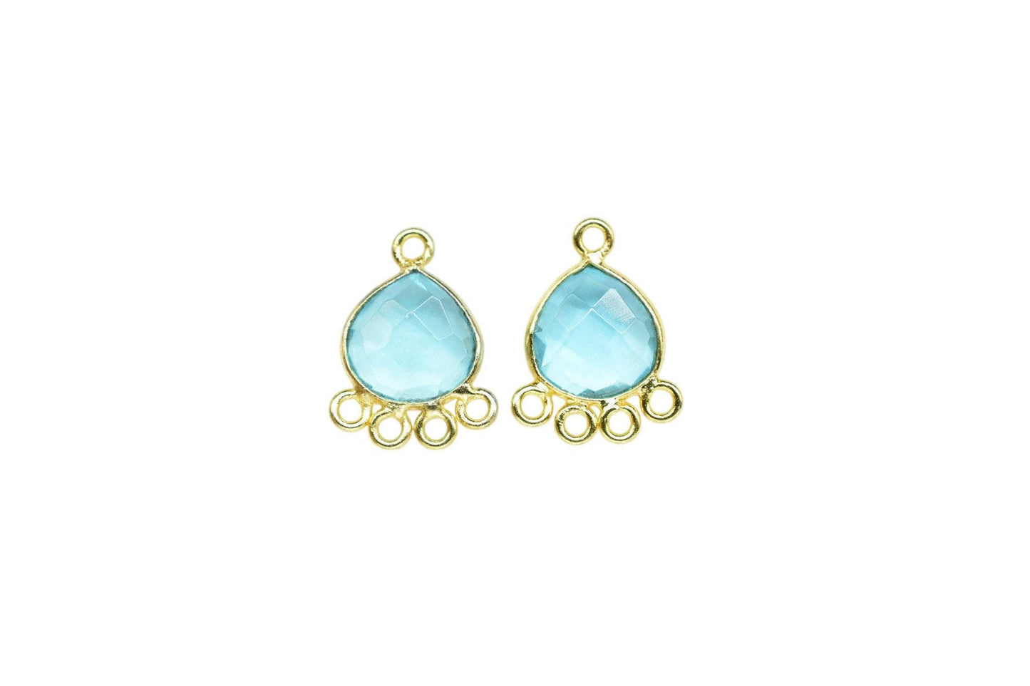 Sky Topaz Heart Shape Pendant/Gold Plated Charms Jewelry/Handmade Connector Jewelry/Connector Charms/Station Bezel Link Supplies/B'day Gift