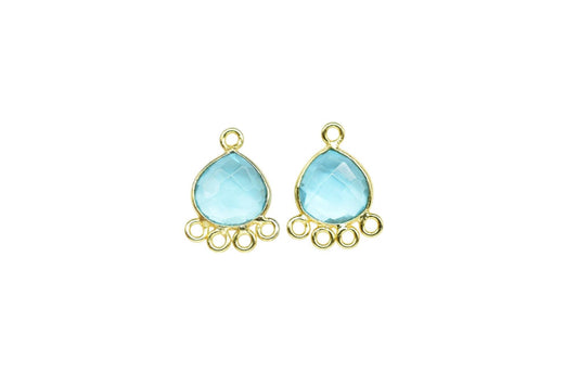 Sky Topaz Heart Shape Pendant/Gold Plated Charms Jewelry/Handmade Connector Jewelry/Connector Charms/Station Bezel Link Supplies/B'day Gift