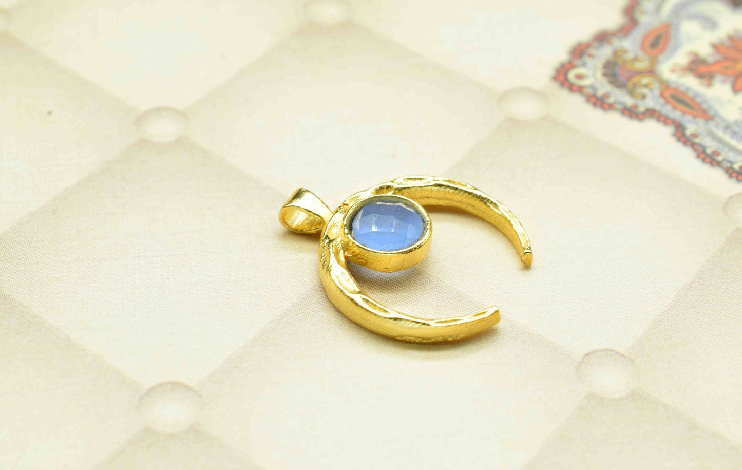 Blue Chalcedony Pendant , Single Bail Charm ,Blue Chalcedony Connector Pendant ,Gold Plated Connectors ,Single Bail Gemstone Connector Charm