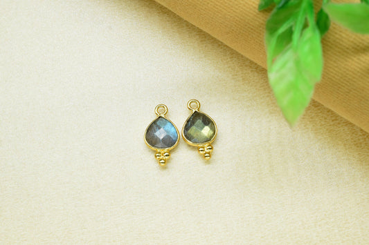 Labradorite Heart Shape 8mm Single bail Pendant,Labradorite Gold Plating Connectors Jewelry,Labradorite Gemstone Connector Pendants,Gift