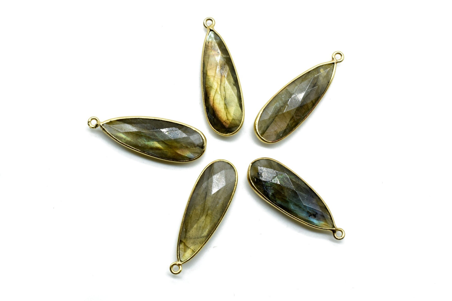 Labradorite 10x30mm Bezel charm,Brass Gold Plated bezel,Natural Labradorite Pendants Teardrop  Light Gold Bezel Trim Edge Faceted Gemstone