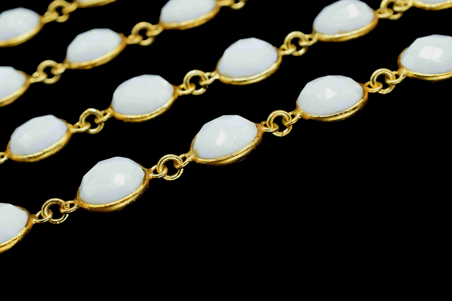 White Agate Gemstone 10mm Round Shape Bezel Chain,White Agate Gemstone Gold Plating Bezels Link Chain,White Agate One Side Cut Jewelry,Gift