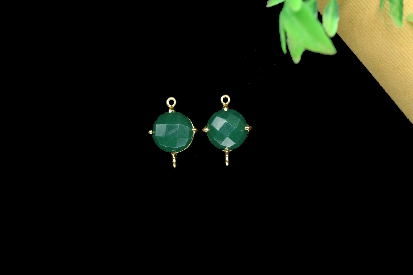 Green Onyx Gemstone 12mm Round Bezel Connector Jewelry,Green Onyx Handmade Gemstone Bezel,Green onyx Gemstone double bail connector,Gift