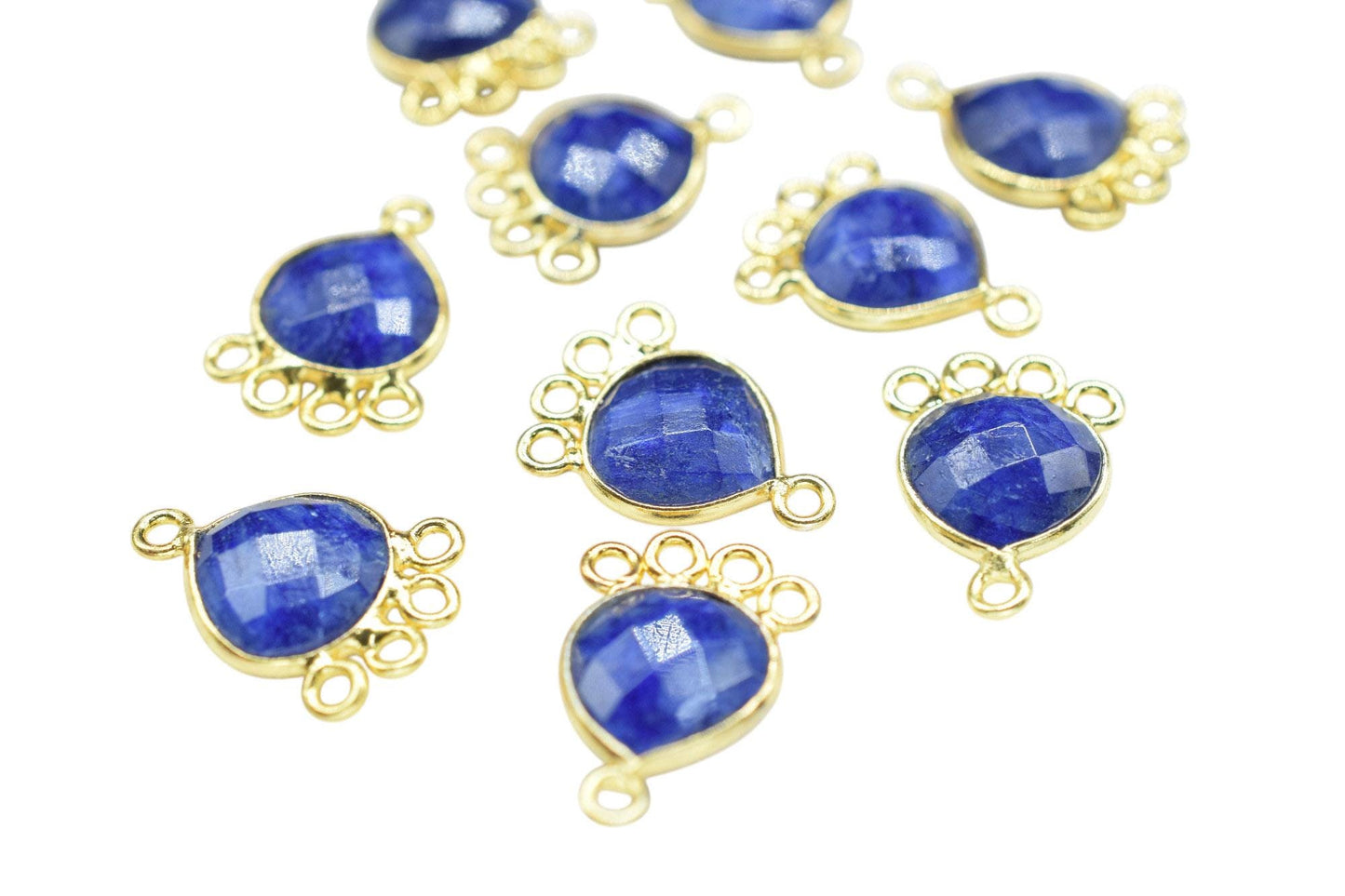 Blue Sapphire Heart Shape Pendant/Gold Plated Charms Jewelry/Handmade Connector Jewelry/Connector Charms/Station Bezel Link Supplies/ Gift