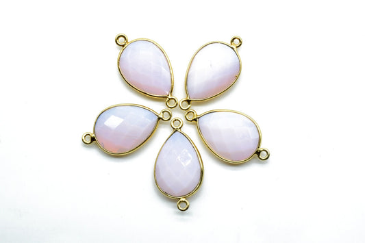Pink Opal 13x18mm pear shape double loop charms,Pink Opal Teardrop pendant,Pink opal Gold Plated bezel,Hot Pink Opal double Bail Connector