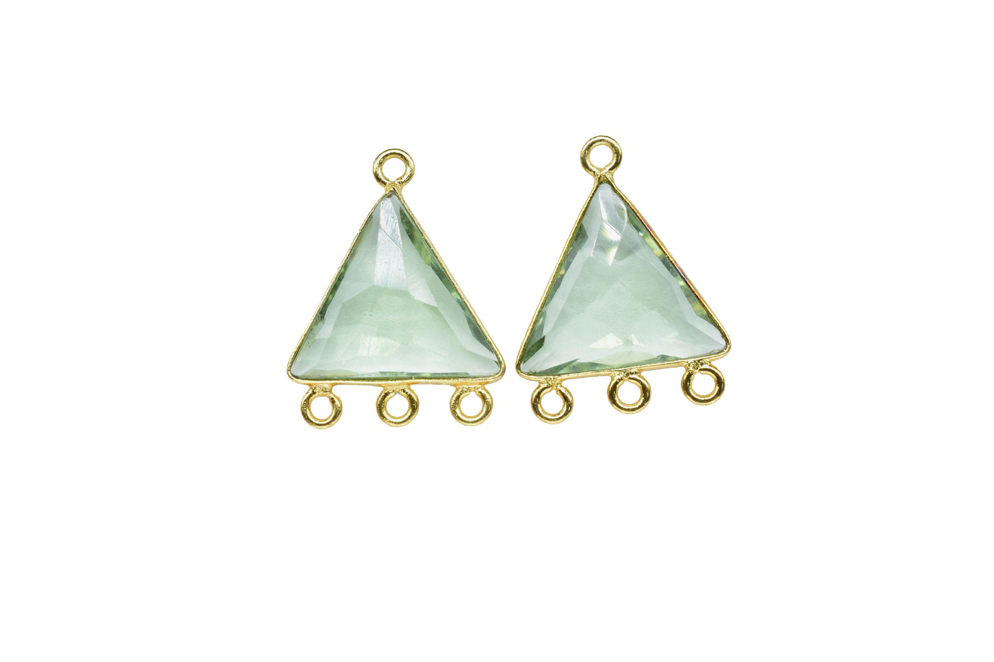 Green Amethyst Single Bail Pendant,Green Amethyst Brass Gold Plating Jewelry Making Charms,Green Amethyst Quartz 15mm Triangle Shape charms