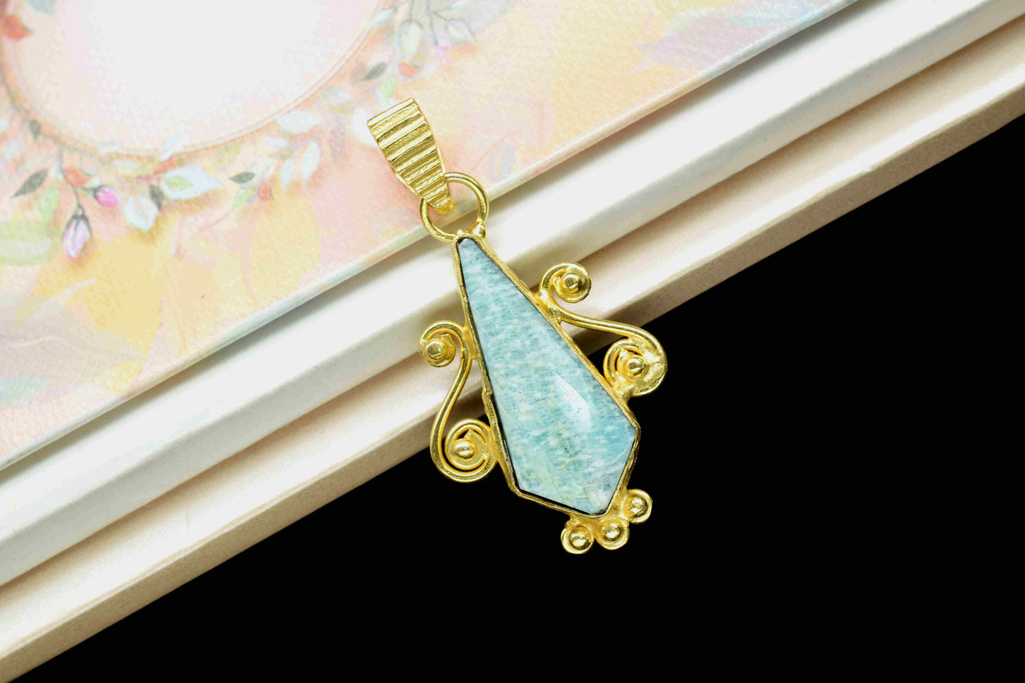 Amazonite Gemstone Pendant, 10x25mm Tie Shape Gemstone Pendant, Gold Plated Gemstone Jewellery, Amazonite Pendant,Gemstone Tie Pendant,Gift