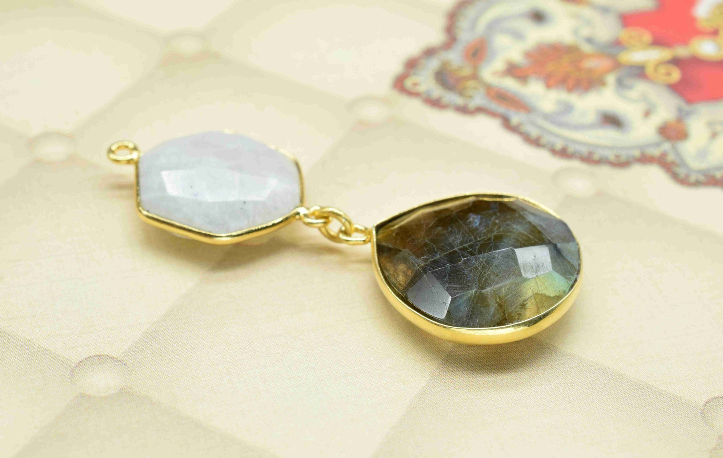Moonstone  Pendant Charms , Labradorite Earring Component , Multi Gemstone Dangle Earring , Component Jewelry , B'day Gift