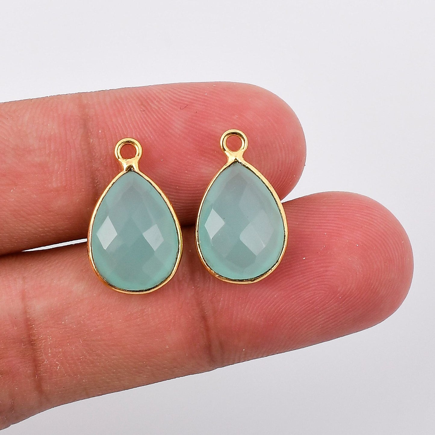 Aqua Chalcedony 9x13mm Bezel charm,Aqua Chalcedony Teardrop Gold Plated bezel,Gold Vermeil Bezel,jewelry making charm,Gold-Filled bezel