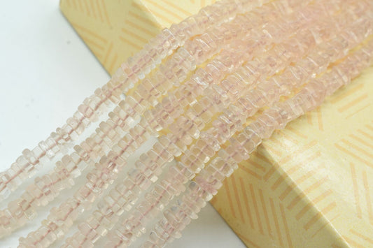 Pink Chalcedony Heishi Shape Beads Size 4-6MM 16 inch strand Approx,Heishi Square Bead,Jewelry Making Crafts,Beads For Bracelets,Rose Quartz