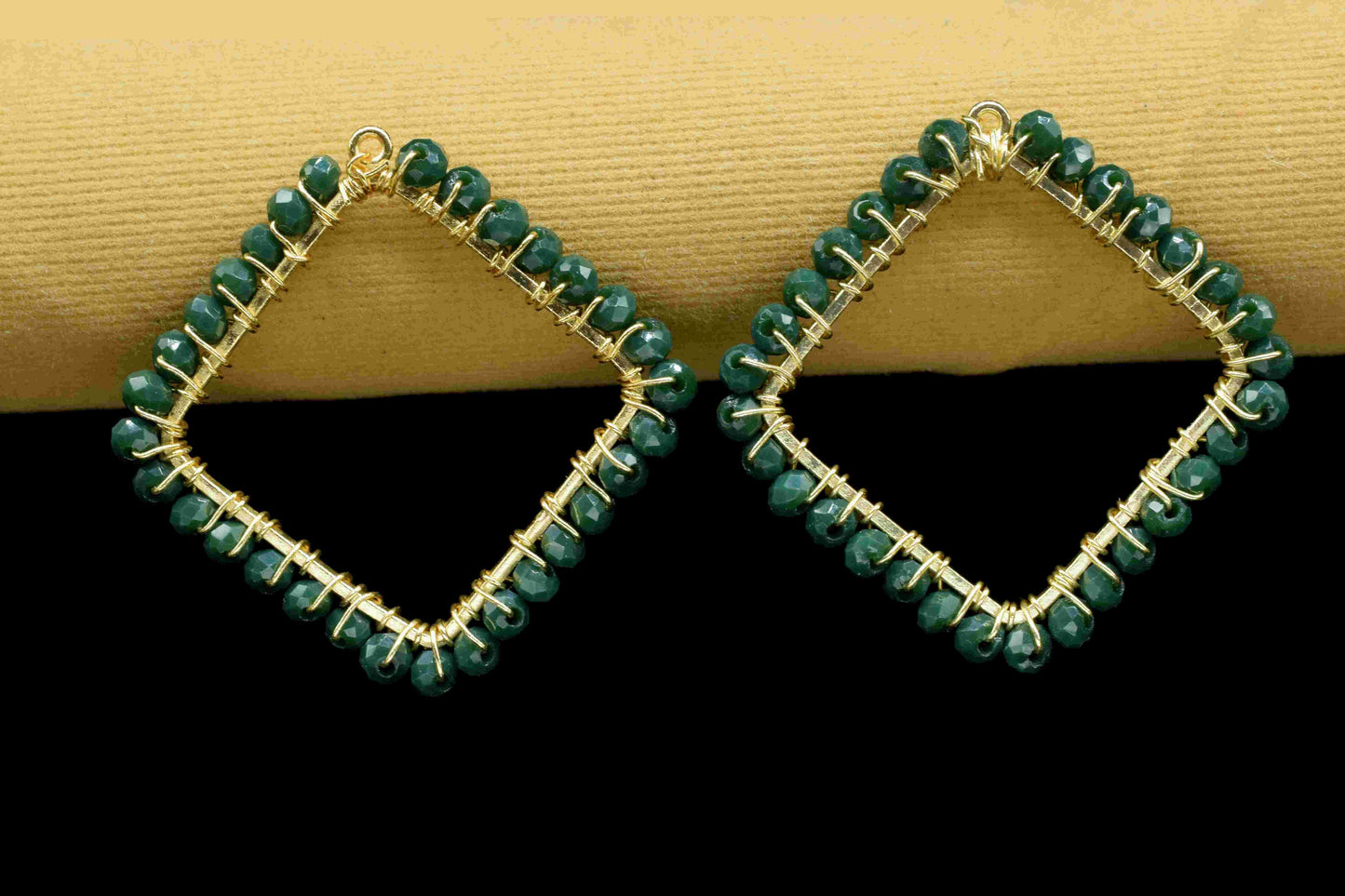 Green Agate Wire Wrapped Dangle Connector,Beaded Earring,Square Shape Pendant Component,Handmade Earring,Finding Component Agate JewelryGift