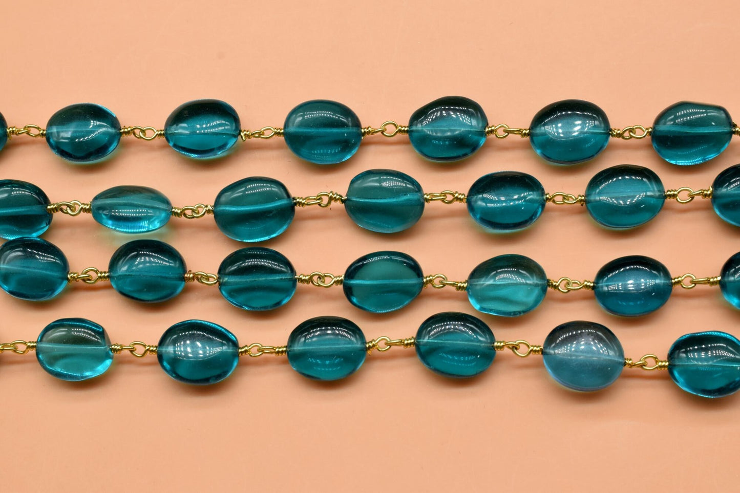 Natural Neon Blue Apatite Beaded Rosary, Gold plated Chain,Neon Apatite Smooth Gemstone Beads Rosary Chain,Natural Gemstone chain,Neon Beads