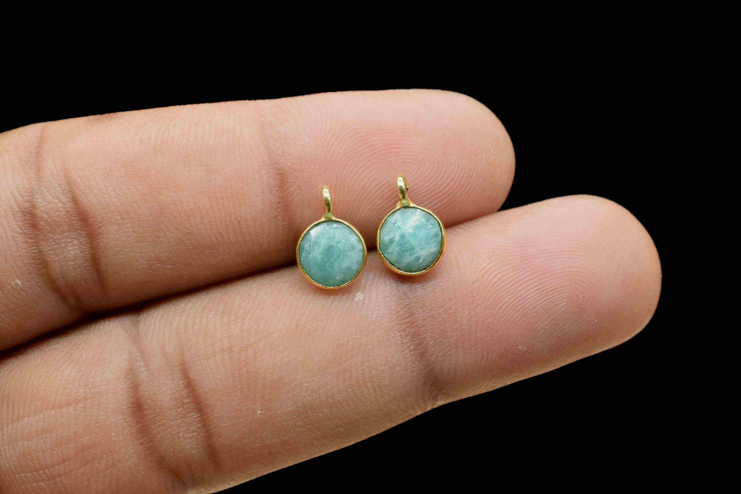 Amazonite 6mm Round Earring Connector,Gemstone Stud Earring,Bezel frame Connector,Gemstone Connector,Amazonite Stud,Earring Making Connector