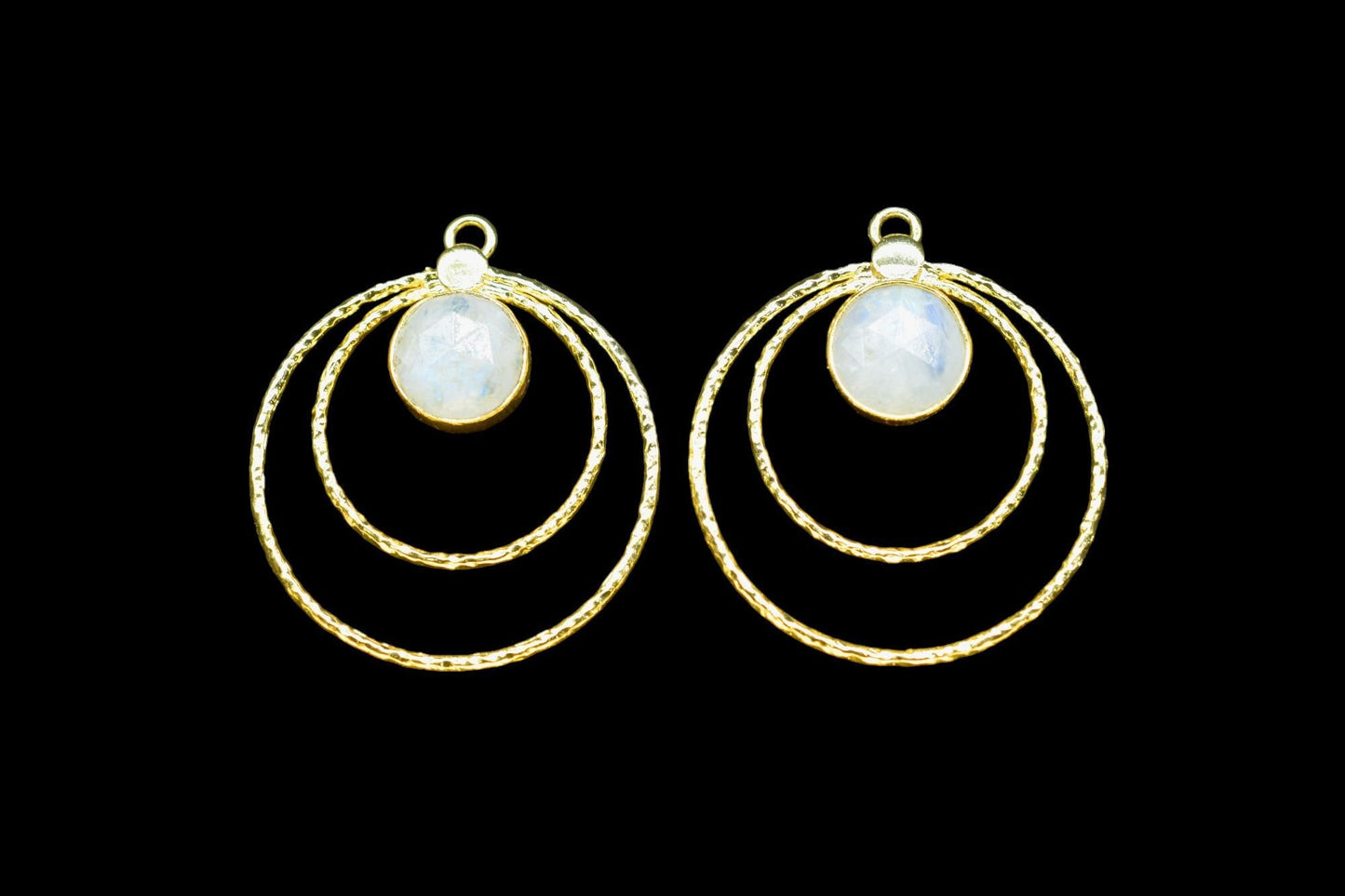 Moonstone Round Bezel Connector,Moonstone Earring Connector,Brass Textured Jewelry,Moonstone Pendant,Moonstone Jewelry,June Brithstone,Gifts