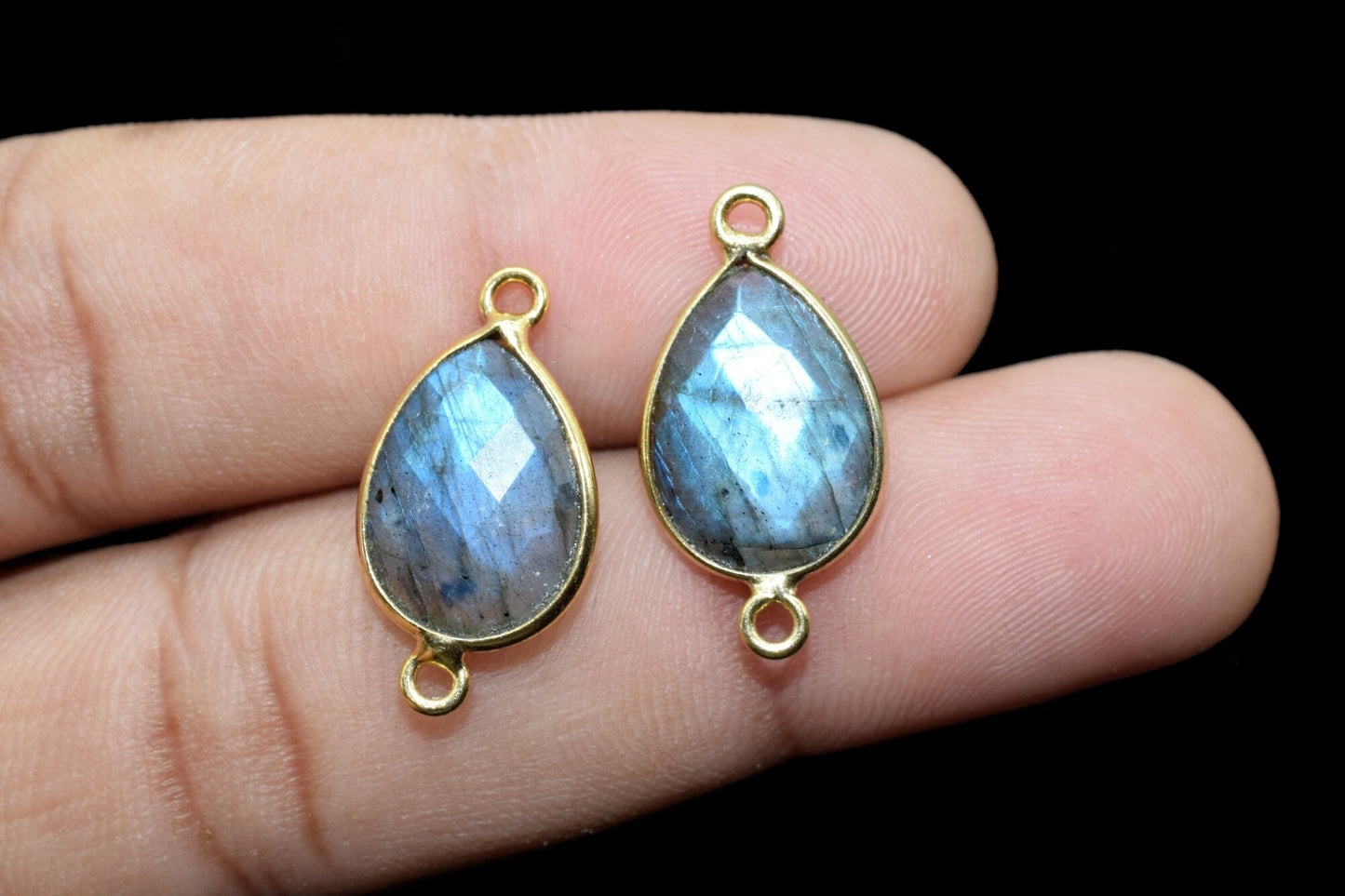 Labradorite 10x14mm Pear Double bail connectors,Labradorite Gold pendant,Labradorite Gold Plated bezel,jewelry making charms crafts,jewelry