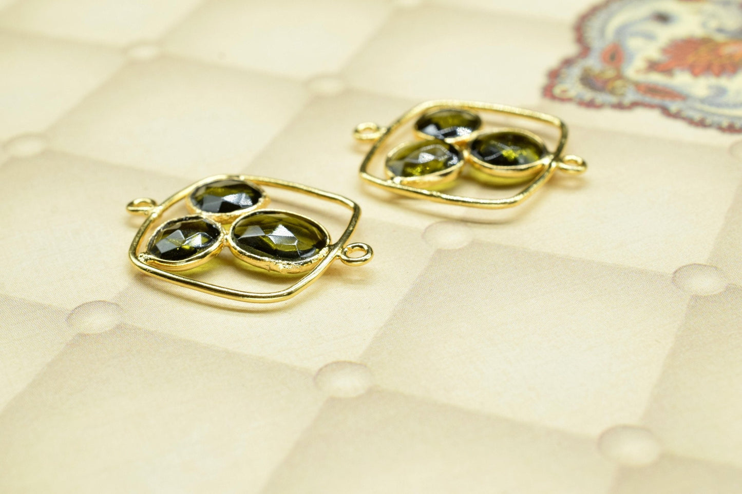 Green Tourmaline Quartz Dangle Earring Component,Green Tourmaline Quartz Beaded Earring Connector,Tourmaline Gemstone Component Jewelry,Gift