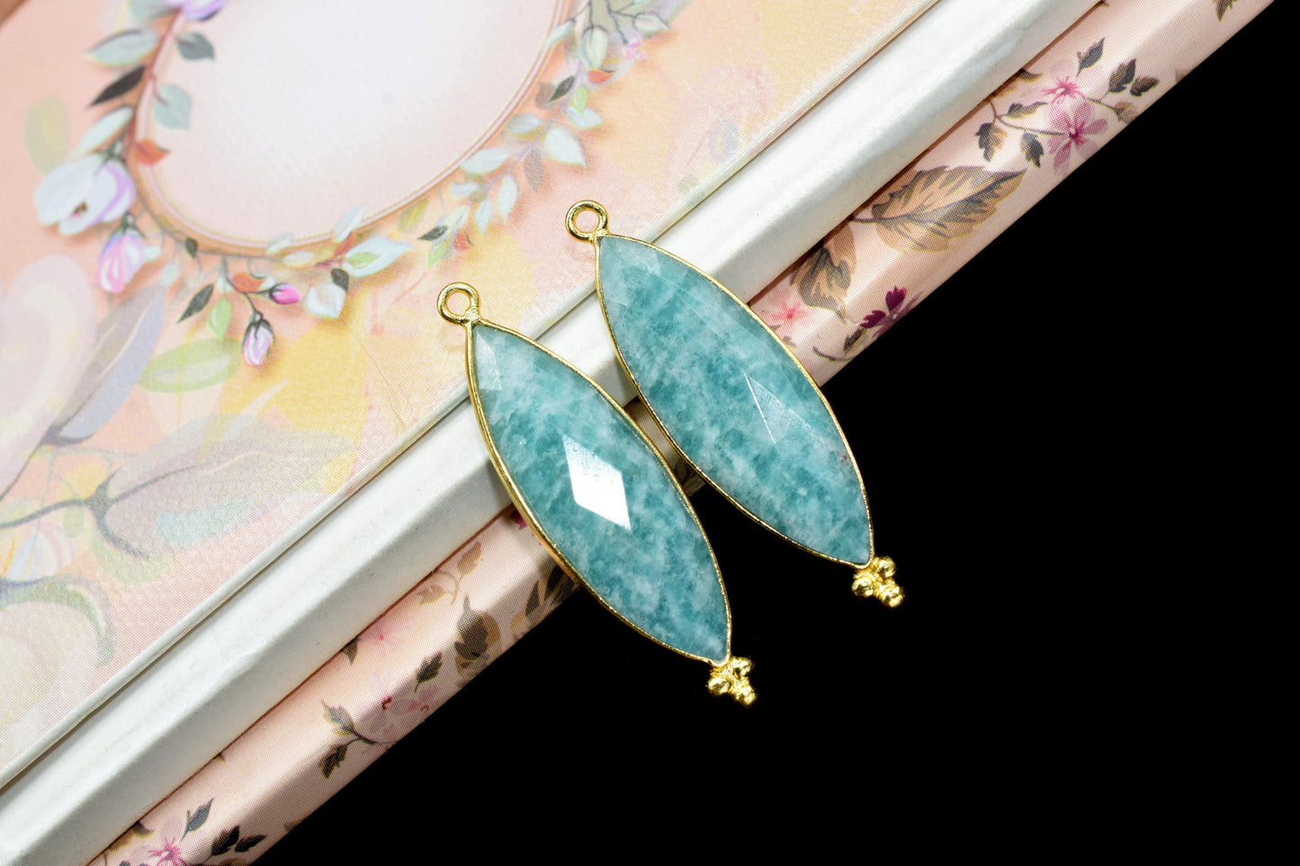Amazonite 10x30mm Bezel charms,Amazonite Gemstone Connectors,Station Bezel Link Jewelry Supplies,Amazonite Jewelry,marquise Shape Pendant