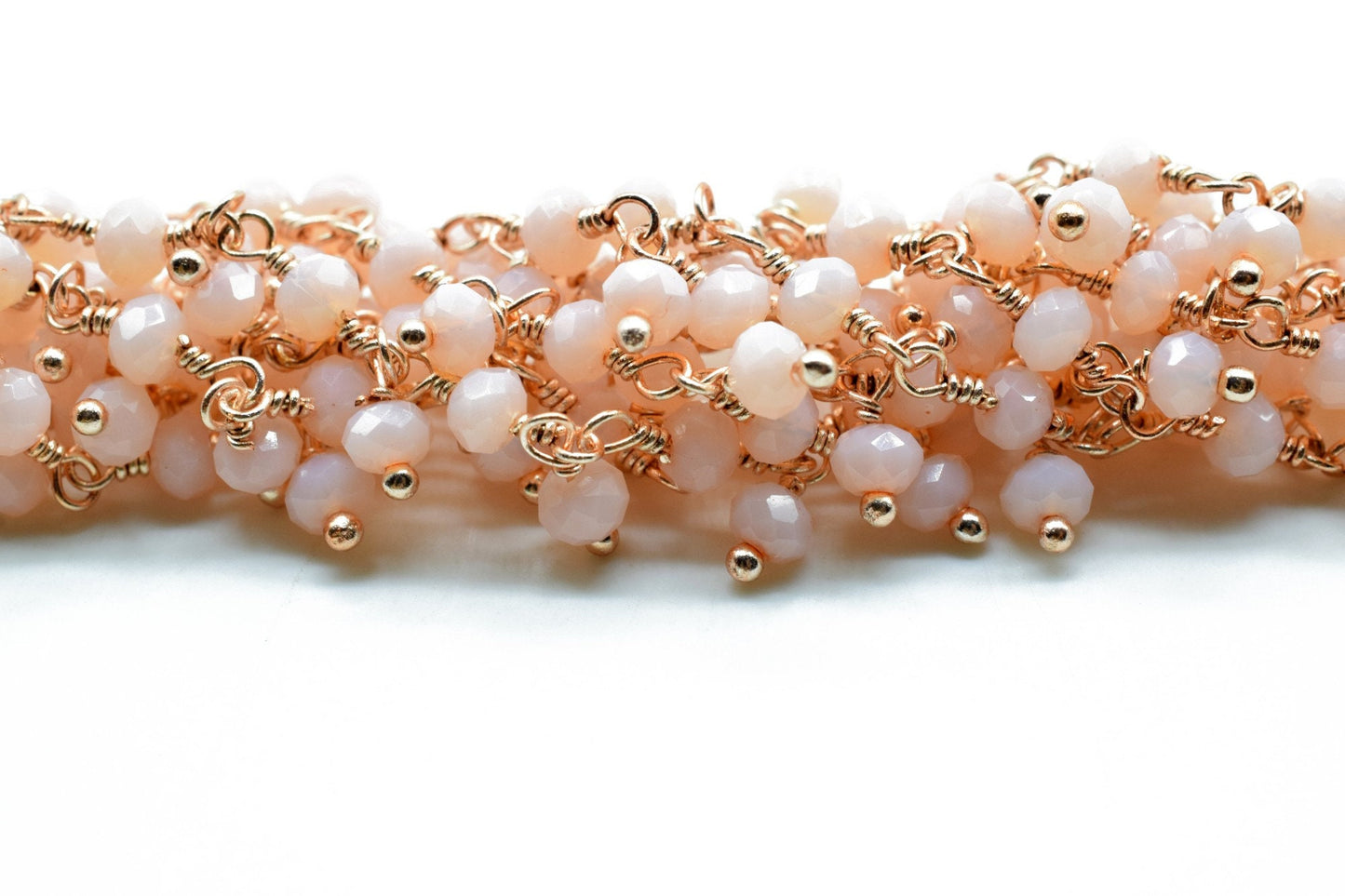 Pink Opal Cluster Beaded Chain,Rose Gold Plated wire wrapped Rosary Chain,Dangling Faceted Wire Wrapped Beaded Chain,PinkOpal handmade chain