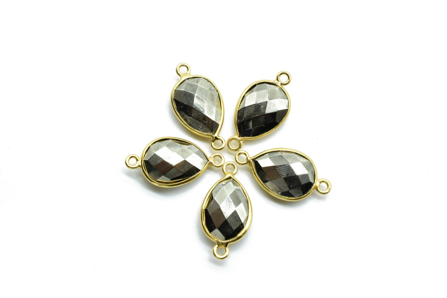 Natural Pyrite 10x14mm Pear Double bail connectors,Pyrite gold connectors,Pyrite Double bail Gold Plated bezel, Pyrite jewelry making charms