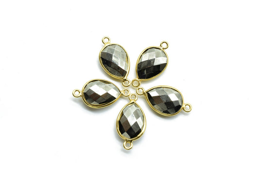 Natural Pyrite 10x14mm Pear Double bail connectors,Pyrite gold connectors,Pyrite Double bail Gold Plated bezel, Pyrite jewelry making charms