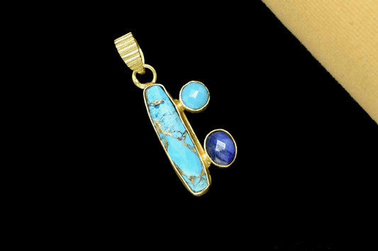 Copper Turquoise 6x25mm Rectangle Shape Pendant,Turquoise Pendant,Multi Gemstone Pendant,Single Bail Pendant,Sapphire Gemstone Pendant,Gift
