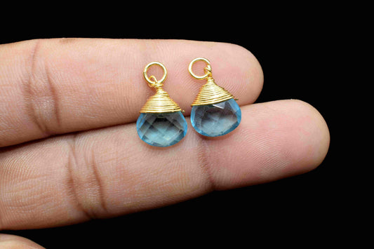 Sky Topaz Faceted Connector, Wire Wrapped Gemstone Pendant, 10mm Heart Shape Gemstone Bezel, Topaz Faceted Charms, Sky Topaz Pendant Jewelry