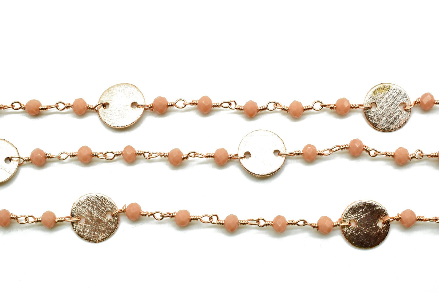 Peach Agate 3mm Beaded Chain,Peach Agate Rosary Chains,Peach Agate Gold Plating Wire Wrap Chain,Brass chain Jewelry,circle charms chain,