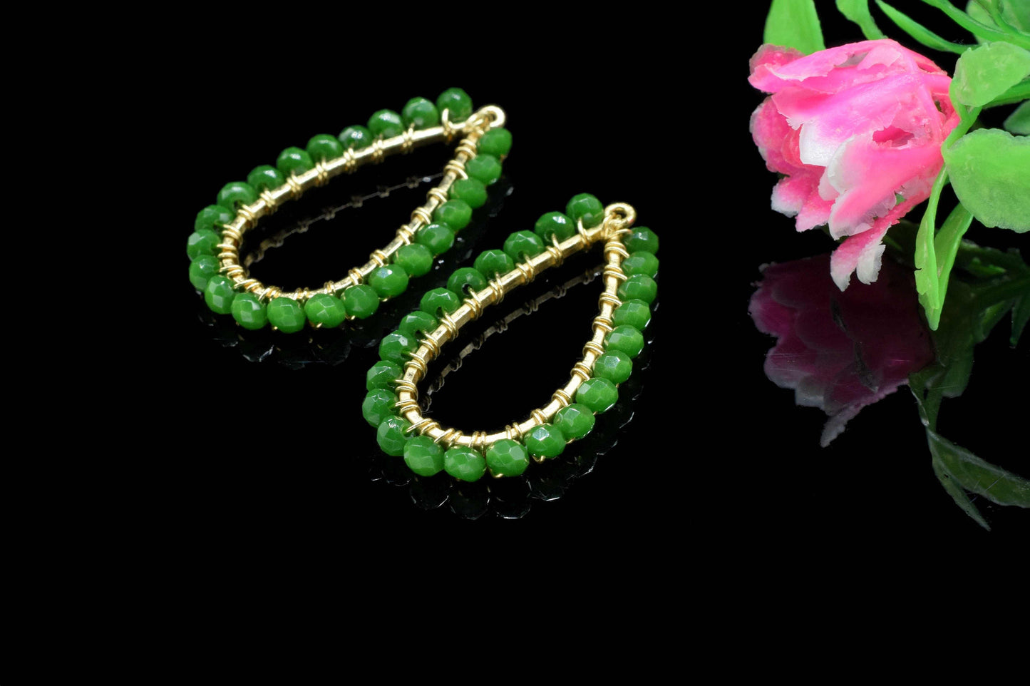 Emerald Quartz Wire Wrapped Earring,Gemstone Component,Handmade Connector,Dangle Earring Component,Finding Earring Component,Emerald Jewelry