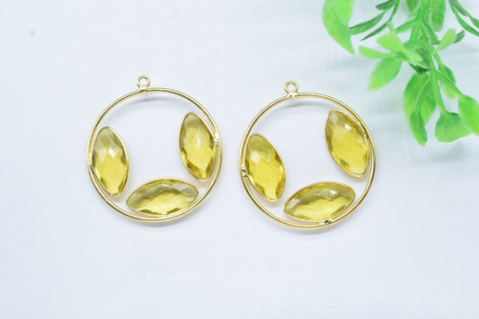 Citrine Quartz Round Pendants,Findings Round Necklace,Citrine jewelry,Gemstone Single Bail Connectors,Handmade Marquise Shape Jewelry,Gift