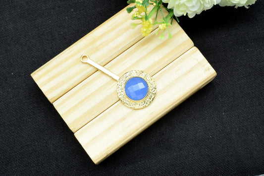Blue Chalcedony  Pendant , Blue Chalcedony  Gemstone Handmade Pendant ,Single Bail Checker Cut Gemstone Connector, Gold Plated Connectors