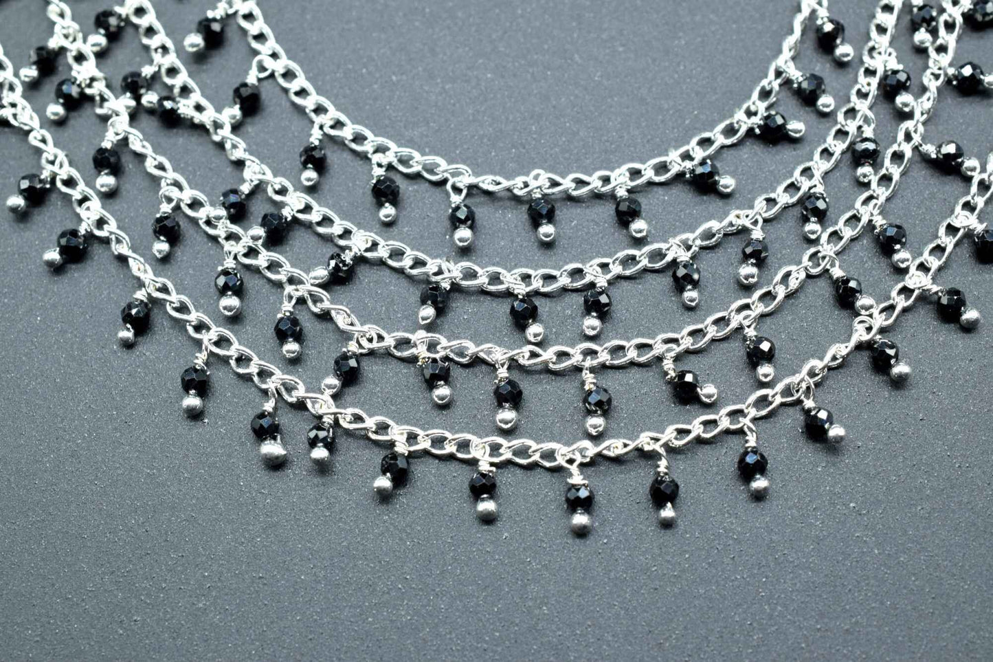2mm Black Onyx Cluster Rosary Chain,Dangle Beads Chain,Jewelry Making Rosary,Wire Wrapped Beads Chain,Link Chain,Gemstone Chain By Foot,Bead
