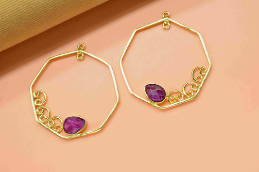 Ruby 6x8mm Teardrop Shape Earring,Finding 32mm Hexagon Necklace Component Jewelry,Finding Pendant,Ruby Gemstone Pendants,Component Jewellery