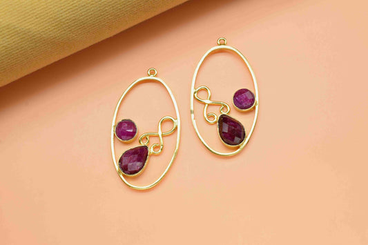 Natural Ruby Gemstone Teardrop Earring,Finding Necklace Component Jewelry,Finding Oval Shape Earring Connector,Handmade Earrings,Components