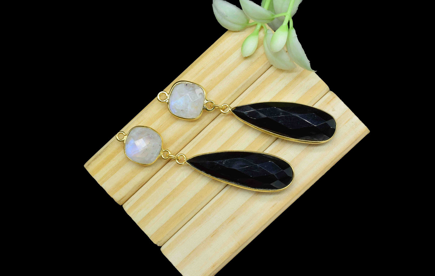 Black Onyx Dangle pendant Charms,Multi Gemstone pendant Connectors,Rainbow Dangle Earring,Handmade Station Bezel Link,Component jewelry Gift