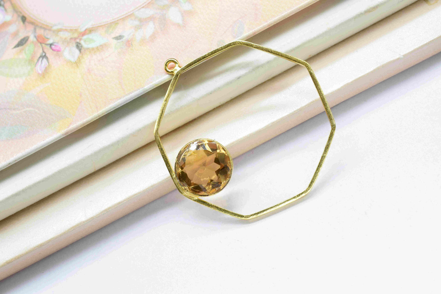 Citrine Quartz 10mm Round Shape Component,Gemstone Single Bail Connector,Finding Hexagon Shape Pendant,Citrine Quartz Earring,Jewelry Making