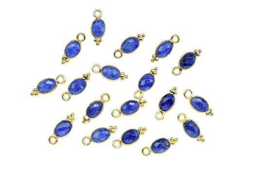 Gemstone Blue Sapphire Charms Connector/Handmade Jewelry/Gold Plated Connector/Tiny Pendant/Sapphire Pendant/Oval Shape Connector/B'day Gift