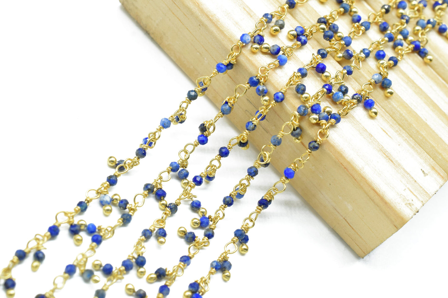 Lapis Lazuli Dangling Beads Chain,Gemstone Rosary Chain,Wire Wrapped Necklace Chain,Lapis Lazuli Cluster Rosary Chain,Handmade Beads Jewelry