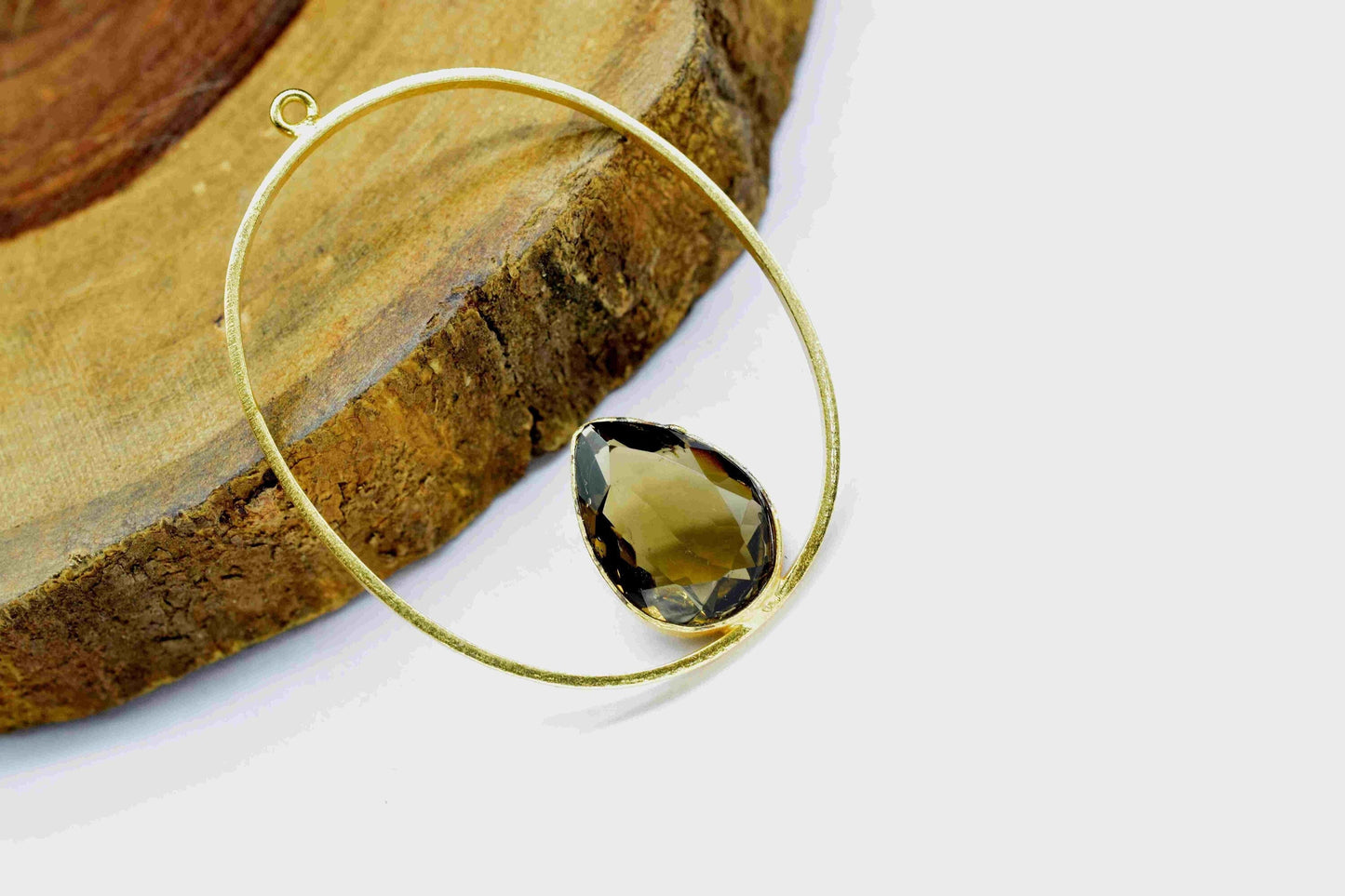 Smokey Quartz 10x14mm Teardrop Shape Component,Gemstone Single Bail Connectors,Finding Oval Shape Pendant,Gold Plated Earring,Jewelry Making