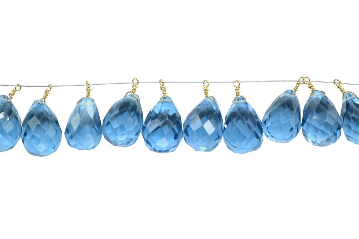 London Blue Topaz 10x14mm Drops Wire Wrapped Pendant,Wire Wrapped Gemstone Connector,L.B.T. Teardrop Briolettes,Jewelry Making Beads,Hanging